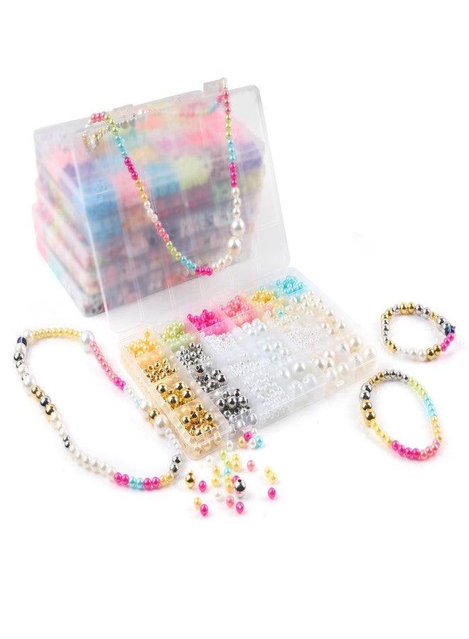 ambitieux DIY Bracelet Making Kit - 24 Colorful Beads, 10m Elastic Thread, Jute Bag, and Cutter - Gift for Girls Birthdays (Pearl Beads) - Image 3
